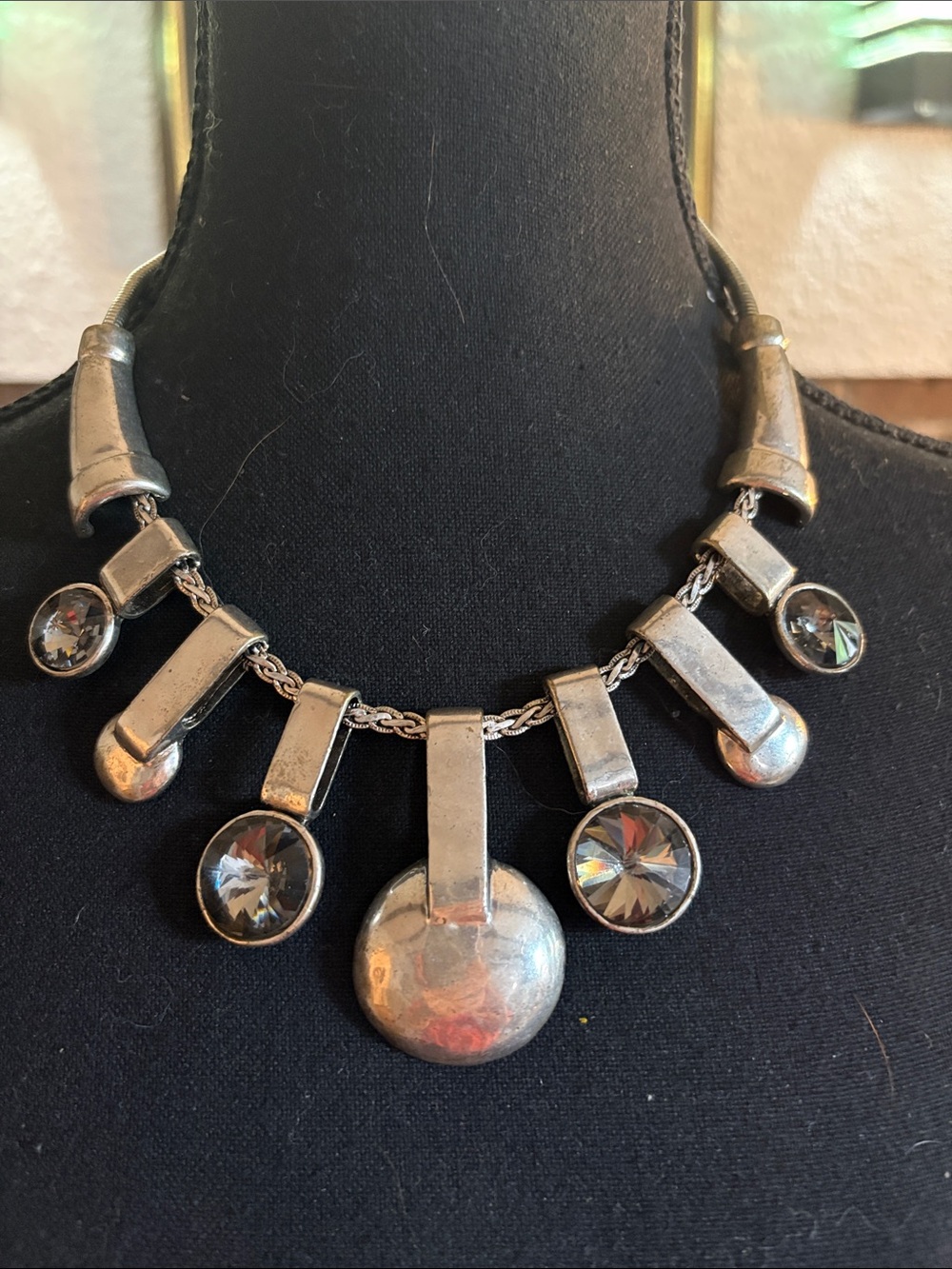 Silver-Tone Crystal Drop Statement Necklace